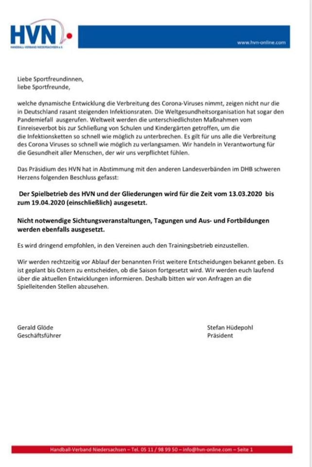 Wichtige Info aus der Handballabteilung!